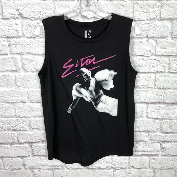 Elton Black Graphic Muscle Tee Size Large - Picture 1 of 3